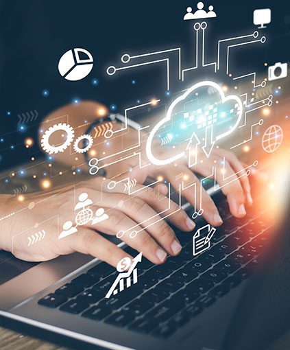 Businesswomen is using a laptop to access the cloud computing system, cloud computing