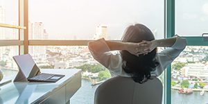 Work-life balance relaxation with Asian working business woman healthy lifestyle take it easy resting