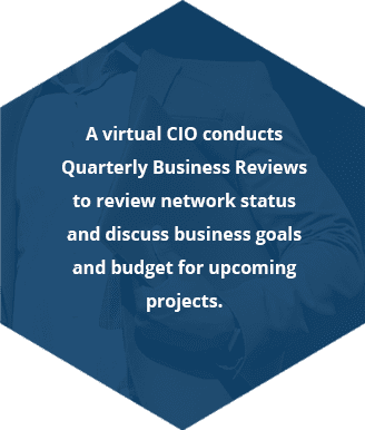 A virtual CIO conducts Quarterly Business Reviews to review network status and discuss business goals and budget for upcoming projects.